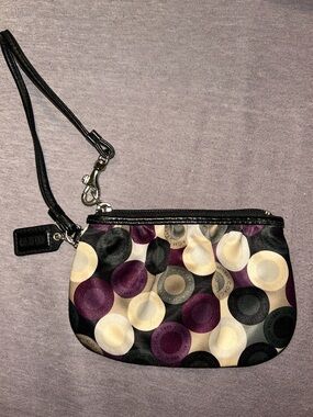 Coach Circle-Print Wristlet in Purple, Black & Cream